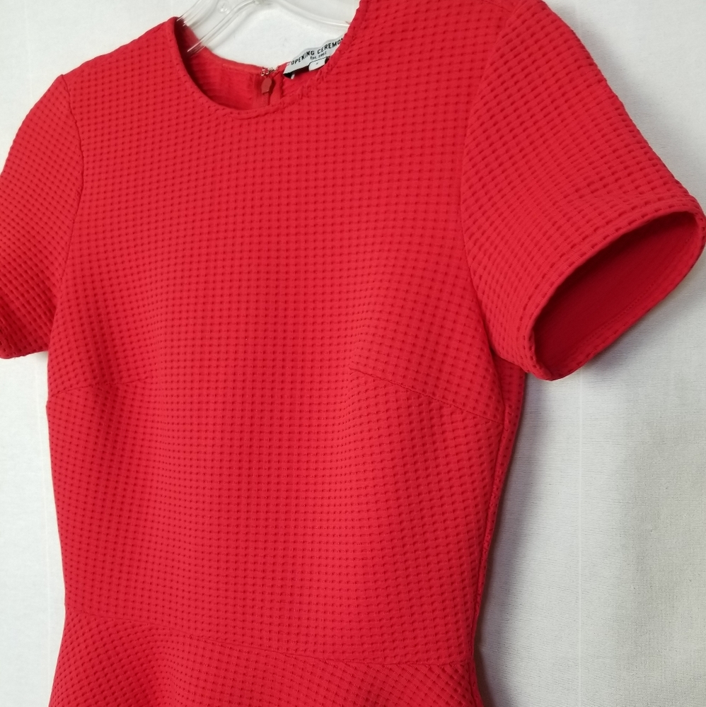 Opening Ceremony Clos Textured Dress Cherry Red Short Sleeves Size Small - Picture 8 of 15